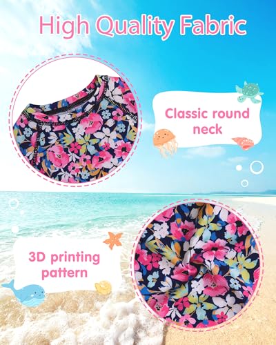 Image of XFGIRLS Girls 2-Piece Swimsuit Long Sleeve Rash Guard Set Toddler 6M-8Y | UPF 50+ blocks 98% UV, Quick-dry, Easy on /off, Bright colors stand out, Machine wash, Breathable, Beach, swim, water park