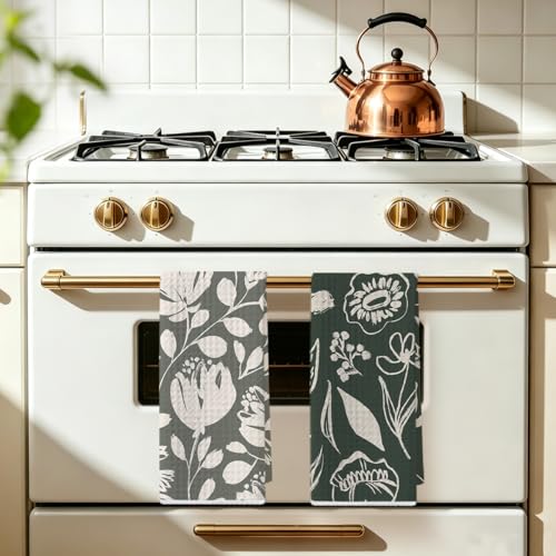 Image of 2Pcs Artistic Floral Kitchen Towels, Elegant Microfiber Soft Dish Towels for Kitchen, Washcloths for Home Bathroom Farmhouse, Reusable Hand Towel Tea Towel, Housewarming Gifts for Women
