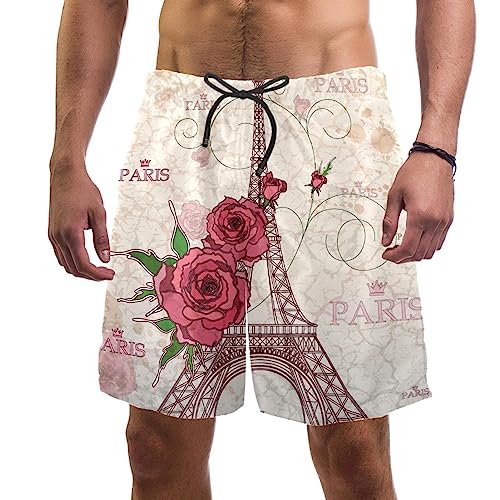 Maillots de bain pour hommes roses Paris short de plage léger été
