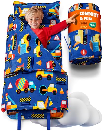 Klevly Nap Mats for Preschool Ages 3-5 | Soft & Non-Toxic Fabric | Nap Mat for Toddlers | Toddler Nap mats for Daycare | Kindergarten Nap Mat | Toddler Nap Mat | Construction Kids Nap Mat