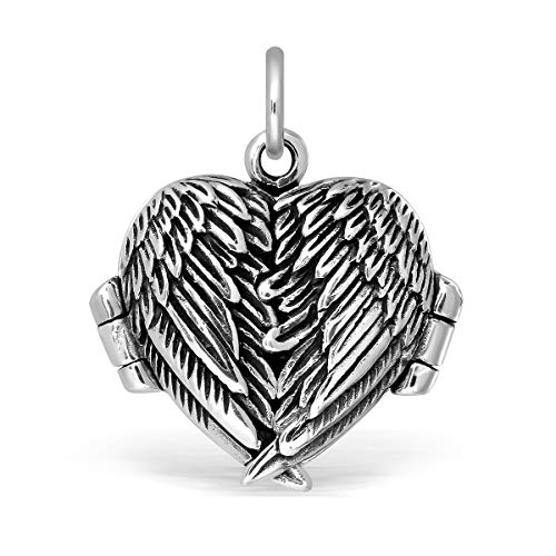 WithLoveSilver 925 Sterling Silver Feather Angel Wing Heart Love Charms Mini Locket Pendant (16mm)