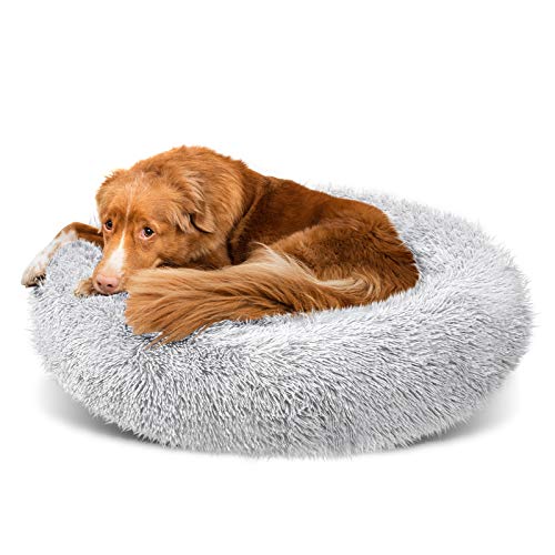DELOMO Pet Bed for Large Dog, Dog Furry Bed, Self-Warming Pet Cushion Bed, Raised Pet Bed for Dogs&Cats, Washable Pet Bed with 2 Cover for Cleaning, L, 36Ã—36 inches