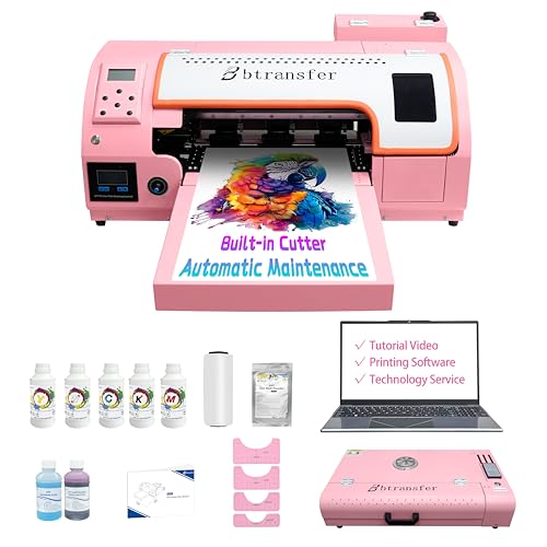 A3 M1630 Pro DTF Printer Automatic Maintenance with Cutter,Doubled Speed Over L1800,L805 for T-Shirt Dark and Light Fabric Printing,White Ink Circulation Easy Operation(Printer+Oven+Laptop+Consumable)
