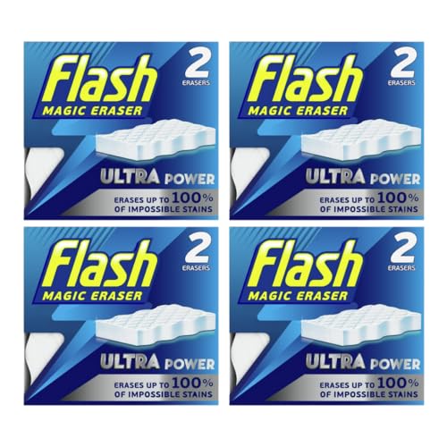 Flash Magic Eraser Sponge | Ultra Power Magic Sponge | Cleans Walls, Bathrooms, Kitchens, Countertops and even Sneakers | 4 x 2 Pack of sponges