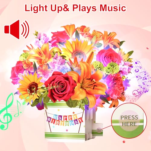 Yinqing Birthday Cards for Women,Music and Light 10Inch Sunflower Bouquet - Image 2