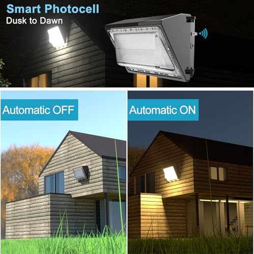 Image of Lightdot 250W LED Wall Pack Light 4 Pack, 37500LM Dusk to Dawn Outdoor Security Lights with Photocell, 5000K Daylight, IP65 Waterproof, 100-277V, ETL, 20-40 ft Mount Height with 70ft Cover, Black