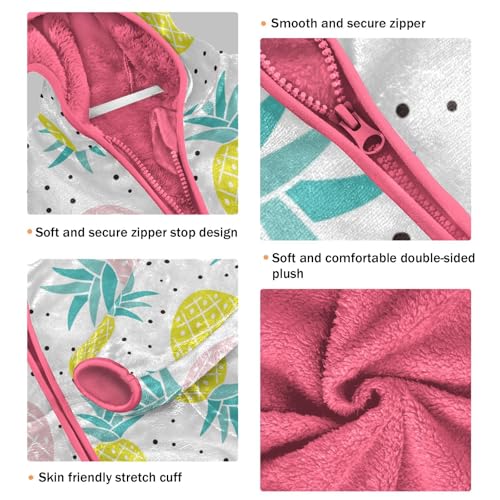 OTVEE Yellow Pink Pineapples Fruits Kids Hoodie Jacket Fall Spring Full Zip Warm Outwear Coat3