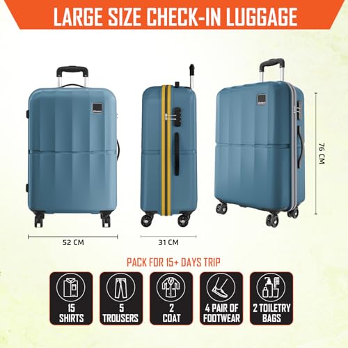 Image of Safari Genius Theo 8 Wheels 76cm Large Size Check-in Trolley Bag, Hard Case Polycarbonate, 360 Degree Wheeling Luggage, Suitcase for Travel, Trolley Bags for Travel, Pearl Blue