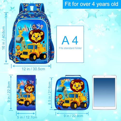 Image of HPJGD 3PCS Boys Excavator Backpack, Water Resistant Kids Digger Bookbag Set with Lunch Box, Cute School Bag for Preschool Toddler