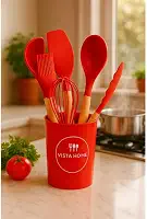 Colher Silicone Cabo de Madeira Vermelho Vista Home