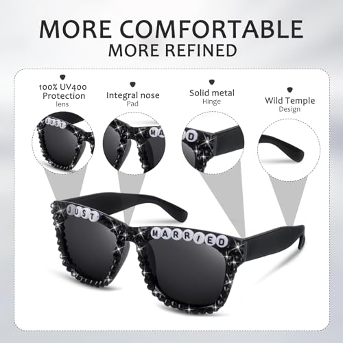 panthra Bride and Groom Sunglasses, Wedding Sunglasses, Just Married Black Pearl Glasses, Light and Comfortable, Fashionable Wedding Single Party Gifts3