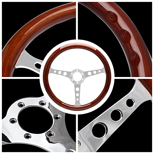 Top10 Racing 380Mm 15" Inch Classic Nostalgia Style Wood Grain Steering Wheel Slotted 3 Spoke Steering Wheel Riveted Light Wood Grip With Horn Button (3 Holes Of Spoke) #TOP2