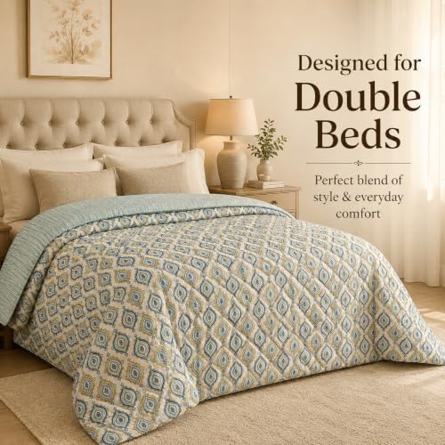 Image of Signature Reversible AC Comforter Set 350 GSM,Soft Microfibre King Size Quilt Blanket for Winter (Azure Royal, Double Bed)