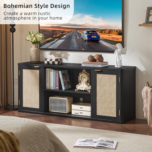 LEYAOYAO Rattan TV Stands for Living Room, Black - image 5