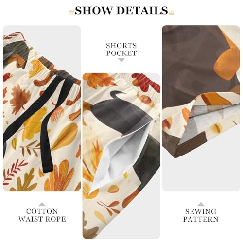 Autumn Leaves Dachshund Print Pajama Bottom Shorts for Men Soft Casual Sleep Lounge Shorts with Pockets S-XXL4
