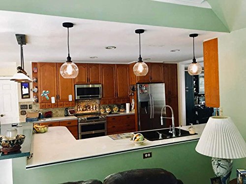 DAYCENT Industrial Vintage Seeded Bubble Glass Globe Pendant Light for Kitchen Island Orb Hanging Lighting, Bronze - Image 2