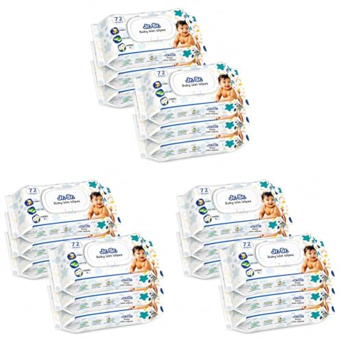 Image of Jr. Sr. Baby Wipes With Lid | 72 Wipes x Pack of 18, 432 Wipes | Safe & Moist Wet Wipes for Babies | Prevents Rashes & Redness with Goodness of Aloe Vera, Vitamin E & Chamomile Oil | No Paraben & No Alcohol