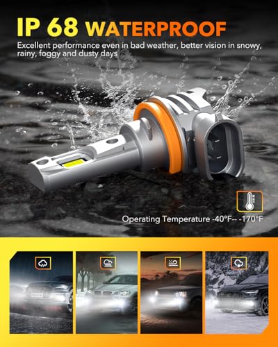 Image of OXILAM H11 LED Bulbs H8 H9 6500K Cool White Fog Bulb, 32000LM 800% Brighter, Plug and Play, 1:1 Mini Size, IP68 Waterproof, Fanless, Pack of 2