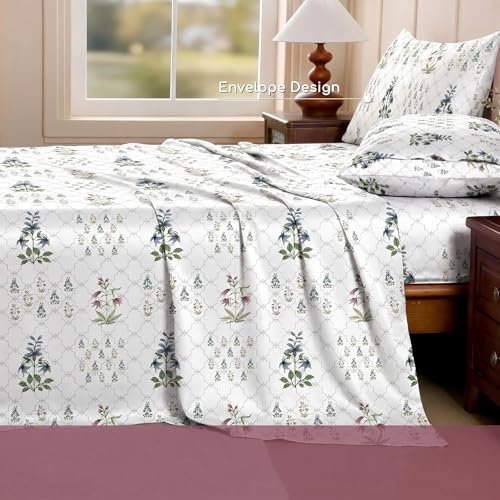 Image of Ishro Home Premium Bedsheet for Double Bed with 2 Pillow Covers - Cloud Cotton Bedsheet, Soft, Silky Smooth & Wrinkle Resistant, Luxury Printed Design (Flat Double Bed Size, Kyoto Bloom)