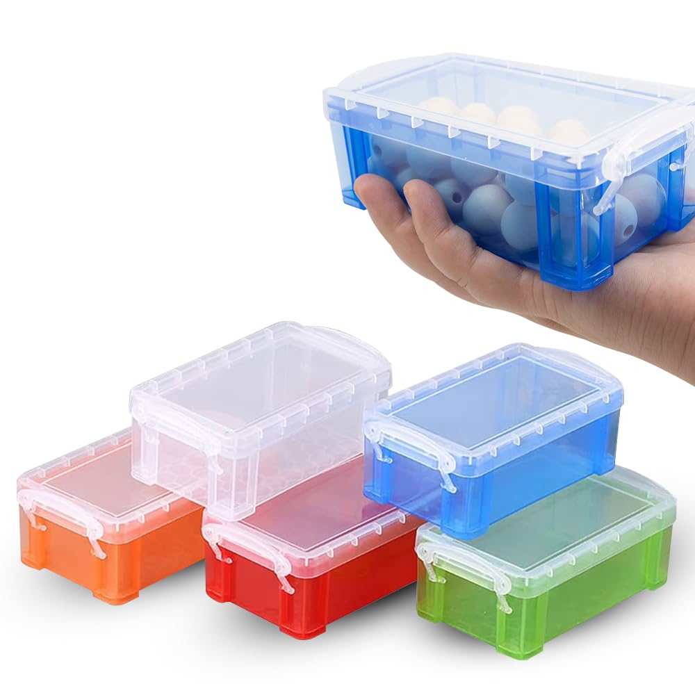 AMERTEER Plastic Storage Containers With Lids | Small Craft Box for Organizing | 5 Pcs Clear Boxes Transparent Container for Jewelry Beads, Trinkets, Cosmetics