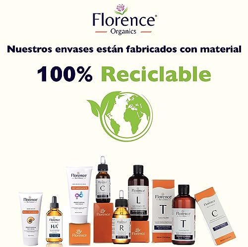 Imagen que muestra la variedad de productos de Florence, destacando que sus envases son 100% reciclables, enfocándose en la sostenibilidad