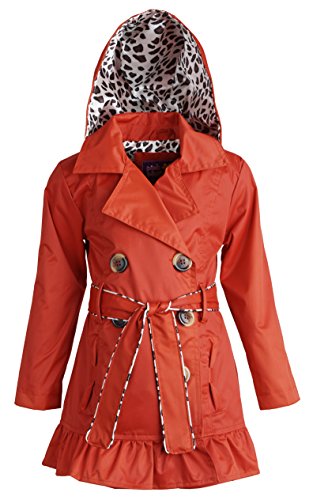 Pink Platinum Little Girls Belted Trench Spring Jacket with Detachable Hood - Red (Size 4)