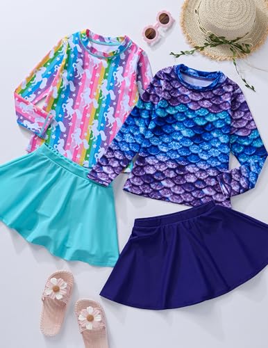 Image of Liberty Pro Girls Two Piece Swimsuits Long Sleeve Rash Guard Set, UPF 50+ Bathing Suit with Swim Shorts for Toddler and Teens