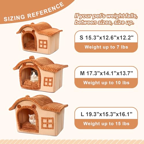 Jiupety Bear Cat Houses for Indoor Cats, Chimney Cute Cat Bed Cave, Enough Interior Space, Cartoon Soft Pet House Up to 3-15 lbs Puppy, Brown - Image 6
