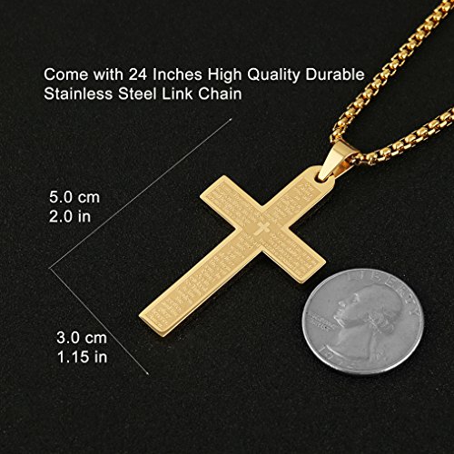 HZMAN Stainless Steel Mens Womens Cross Necklace Lord's Prayer Pendant, 4 Colors Available4