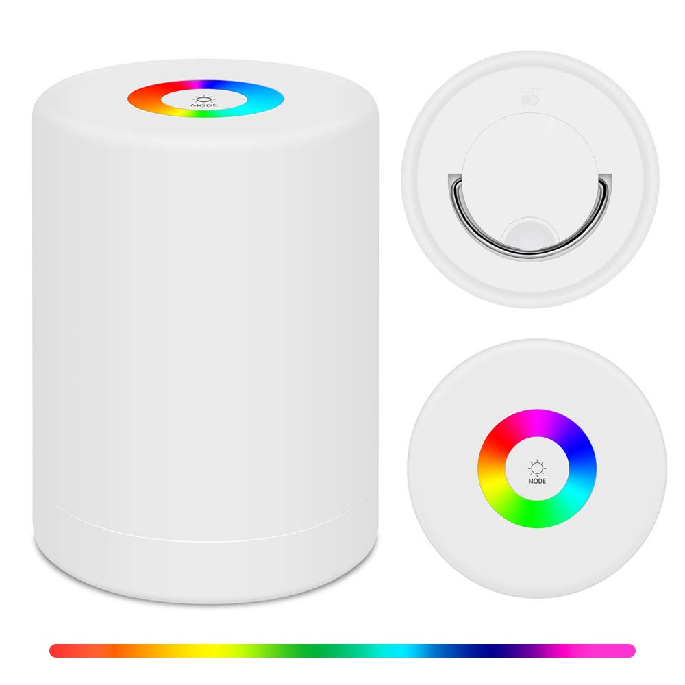 E-SMARTER Night Light, Touch Control LED Bedside Table Lamp USB Rechargable with RGB Color Changing Modes and Dimmable Warm White Desk for Kids Bedroom, Office and Camping