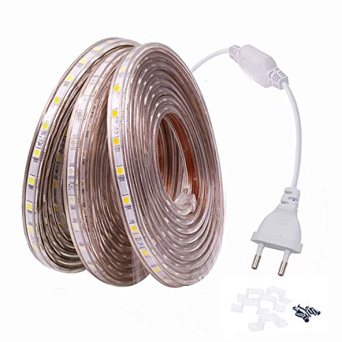FOLGEMIR Ruban à LED 25m Blanc Froid, Bande Lumineuse 220V 230V, 60 LEDs/m strip, étanche IP65