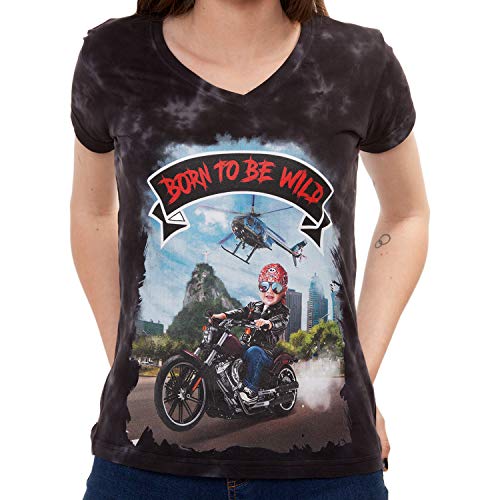 BLAICER Camiseta Mujer Born To Be Wild Manga Corta con Cuello de Pico - T Shirt con Efecto Moteado (S) Cover