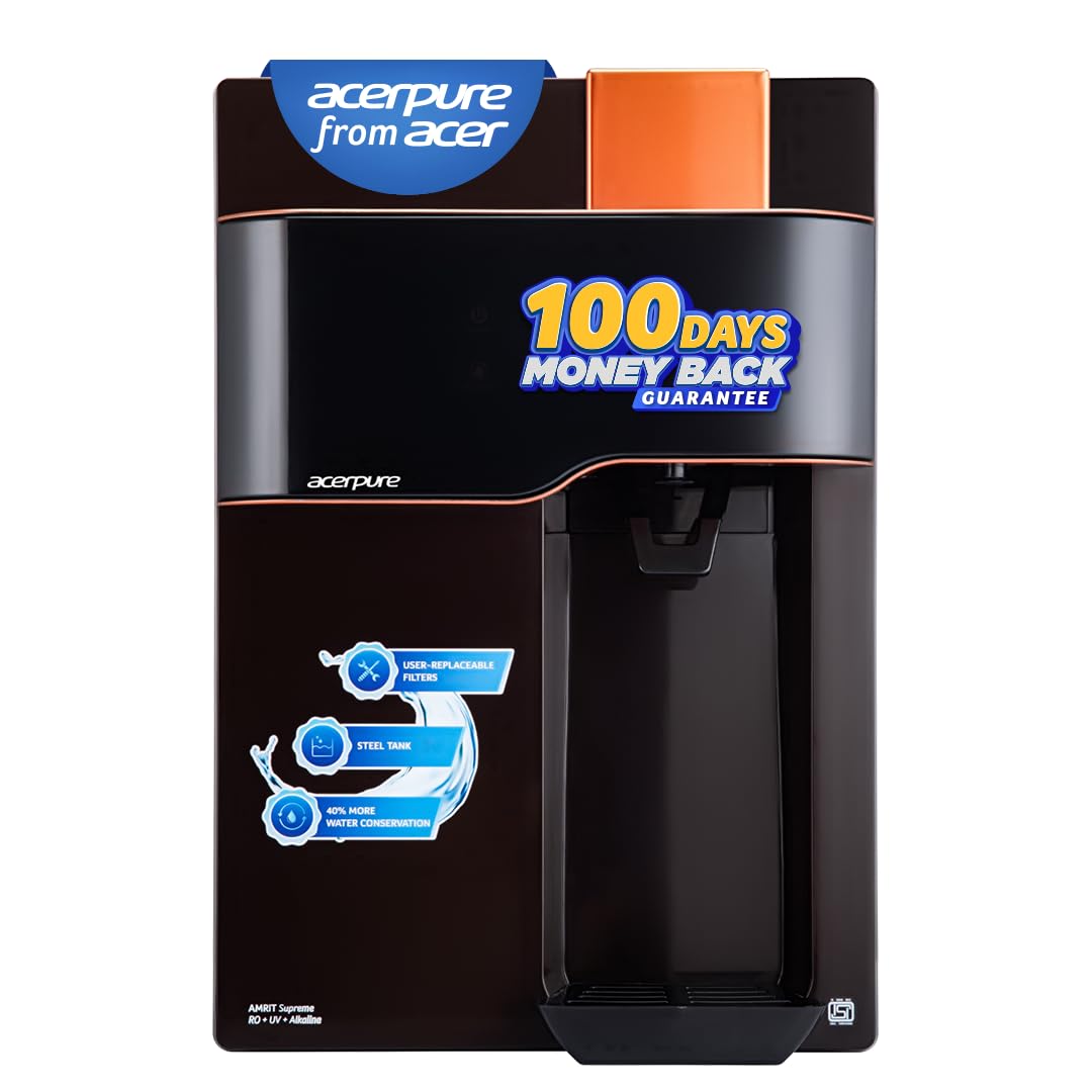 Acerpure Amrit Supreme RO+ UV + Alkaline Purifier | DIY Filter replacement | 6.5L stainless steel Tank|8 stage purification with Taste enhancer | Suitable for Borewell, Tanker & Municipal Water