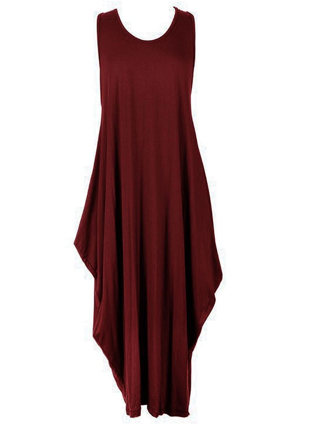 Fairy Trendz Ltd Women's Wine Italian Parachute Tulip Dress Lagenlook Stretchy Sleeveless Long Tunic Top ( Uk 20-22)