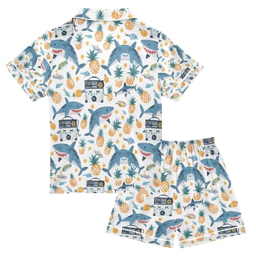 senya Shark with Pineapple Satin Summer Pajama Sets Silk Short Sleeve Button Down Sleepwear2