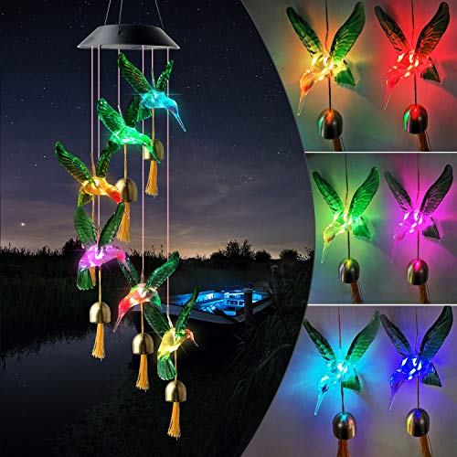 Hummingbird Wind Chimes Solar Hummingbird Wind Chimes Hummingbird Gift Hummingbird Lamp Outdoor Solar Chandelier Gardening Gift for Mother Garden Decoration Hummingbird Bell Decoration Gift