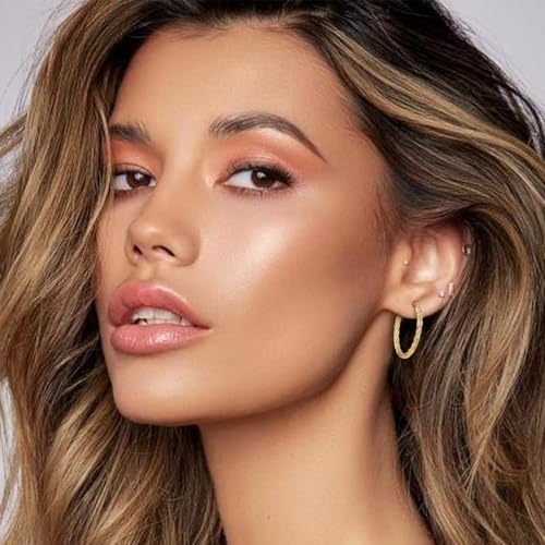 Gold Hoop Earrings for Women, 14K Gold Earrings Twisted Detailing Hypoallergenic Lightweight Earring Mother’s Day Gifts 35MM4