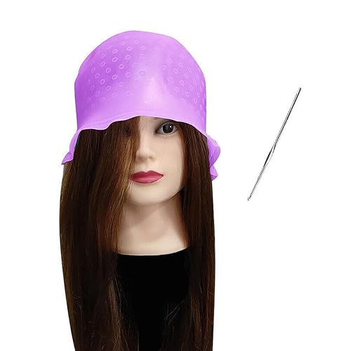 1 gorra de silicona reutilizable púrpura para resaltar el cabello, gorra de teñido de cabello con gancho para colorear el cabello, herramienta de