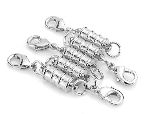 Tegg Popular 5 Pcs Silver Plated Magic Magnetic Clever Clasp Built-in Safety Magnetic Lock with Lobster Clasp for Jewelry Making DIY Necklace Bracelet.