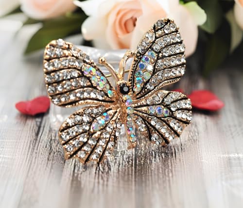 Image of Gyn&Joy Multi-Color Crystal Rhinestone Winged Butterfly Pin Brooch BZ030