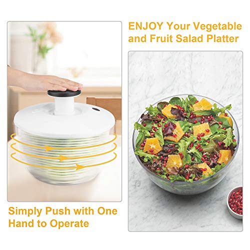 Salad Spinner, ENLOY Large 6.2 Quart Fruits and Vegetables Washer, One-Hand Pump Operation Dryer with Bowl, Compact Storage Strainer Perfect for Washing & Drying Leafy Vegetables