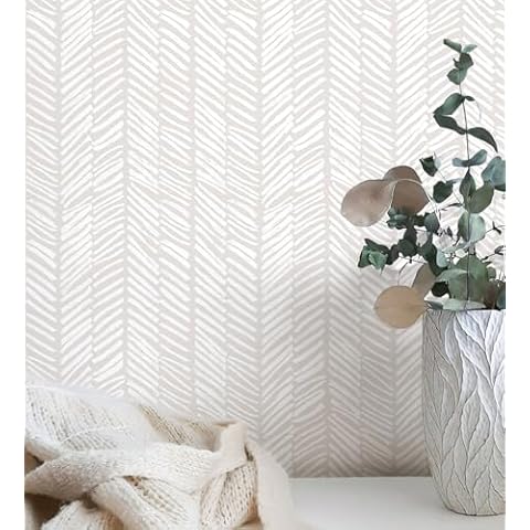 MelunMer Modern Peel and Stick Wallpaper Boho Contact Paper for Cabinets Stripe Wallpaper Line Self-Adhesive Wallpaper Removable Wallpaper for Bathroom Bedroom Shelf Liner Beige Easy to Use393 ｘ17.3 Cover