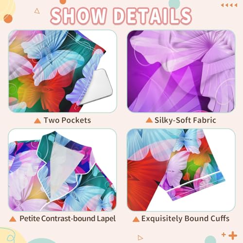 senya Colorful Glowing Radial Butterflies Satin Summer Pajama Sets Silk Short Sleeve Button Down Sleepwear3
