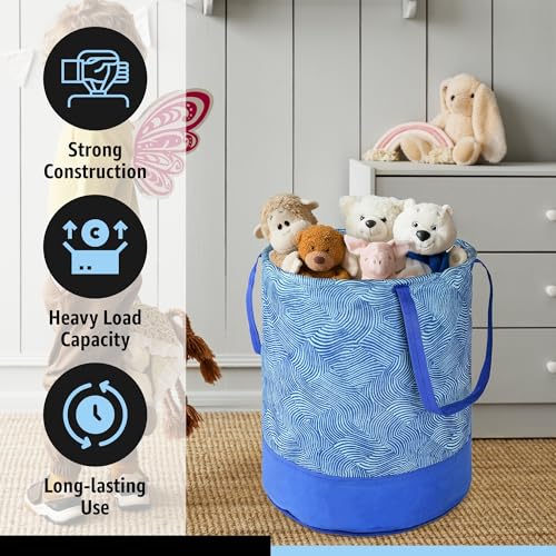 Image of Urbane Home Pack of 2 Foldable 45L Toys Organizer for Kids Room - Soft Toys Storage Bag /Basket /Container with Handles | Wavy Pattern -Blue
