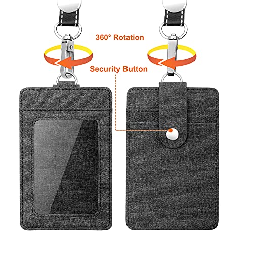 Life-Mate Badge Holder - Leather Id Card Holder Wallet Case With 3 Cards Slot And Neck Lanyard/Strap. Additional Retractable Badge Reel With Belt Clip (Black, Linen Finish) #TOP2