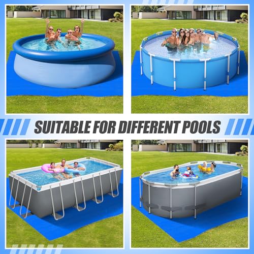Heavy-duty Pool Ground Cloth - 16.4 x 16.4 Ft Waterproof PE Pool Mat, Pool Liner Pad Tarp for 8ft to 15ft Frame above Ground Pools Inflatable Top Ring Swimming Pools (Blue)