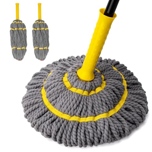 Image of KeFanta Self-Wringing Twist Mops with 1 Extra Refill, Mops for Floor Cleaning with 57 inch Long Handle, Microfiber Floor Mop for Hardwood Commercial Household Clean (1 Handle & 2 Mop Heads)