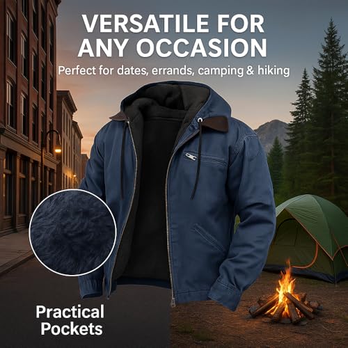 Generisch Wasserdichte, leichte Thermo-Fleecejacke mit Kapuze und Reißverschluss für Herren, ideal für Herbst und Winter, Wandern und Arbeiten im Freien (Camel,M)