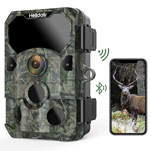4K 30MP 30FPS Trail Camera Game Camera, Helidallr Wireless Wi-fi Bluetooth Trail Cam with 120Â° Angle Game Cam 0.1S Triggle Clear Night Vision with 850nm IR Lights 100ft IP66 Waterproof Wildlife Camera