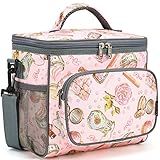 FlowFly Insulated Reusable Lunch Bag Adult Large Lunch Box for Women and Men with Adjustable Shoulder Strap Front Zipper Pocket and Dual Large Mesh Side Pockets, Rose